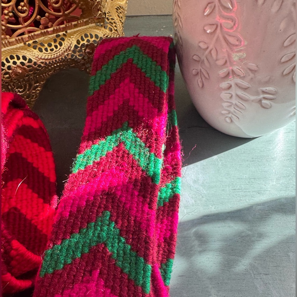Woven Red and Green Chevron Patterned belt